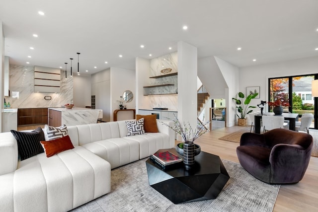 living room with light wood-type flooring