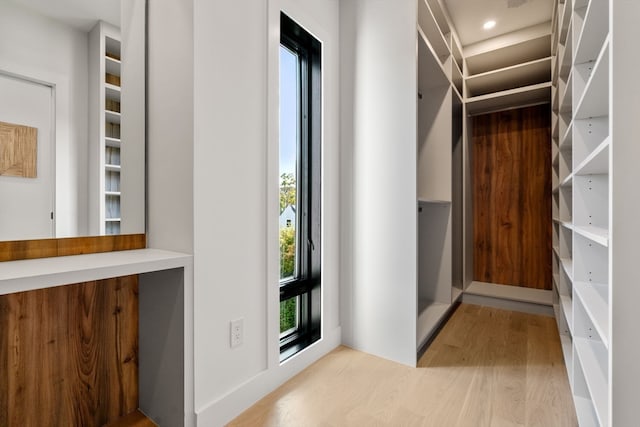 spacious closet featuring light hardwood / wood-style floors