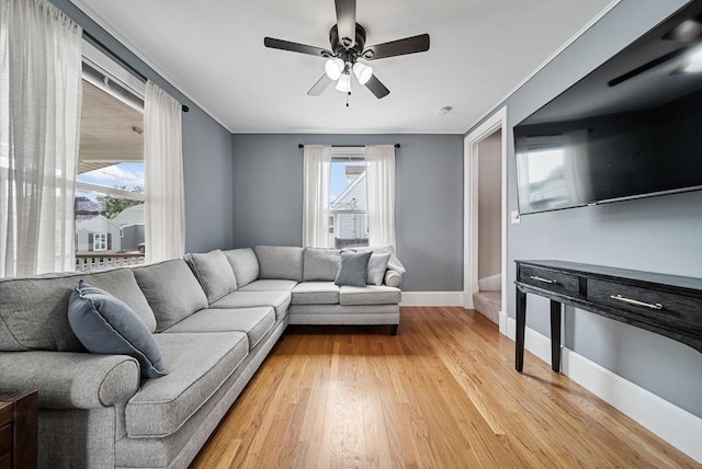 30 Edge Hill Rd, Lynn, MA 01904 - living room with ceiling fan, light wood-type flooring, and baseboards