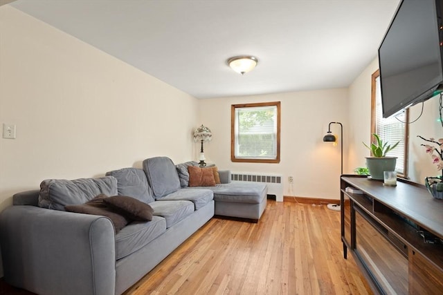 82 Brickel Rd, Stoughton, MA 02072 - living room featuring radiator, light wood-type flooring, and baseboards