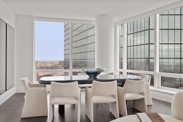 dining room with expansive windows and wood finished floors