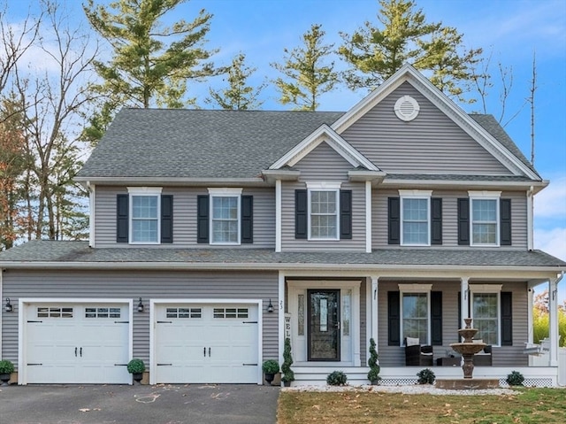 view of front of home with a garage and covered porch