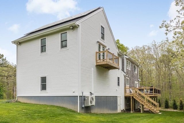 115 Kiahs Way, Sandwich, MA 02537 - view of property exterior with a balcony, ac unit, stairs, a lawn, and a deck