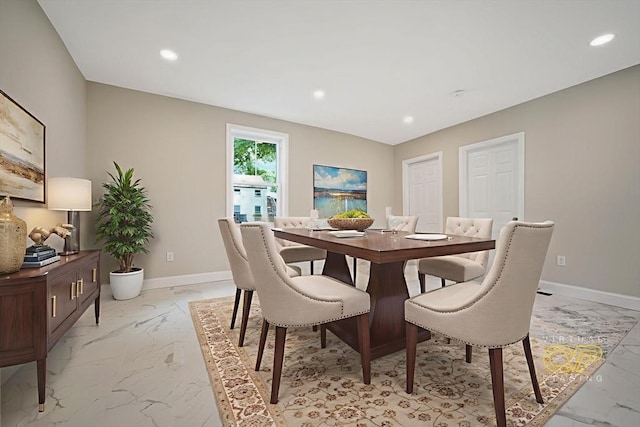 41 Adams St, Fairhaven, MA 02719 - dining area featuring light marble finish floors and recessed lighting