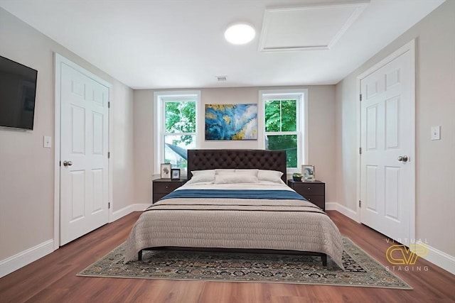 41 Adams St, Fairhaven, MA 02719 - bedroom with attic access, dark wood finished floors, and multiple windows