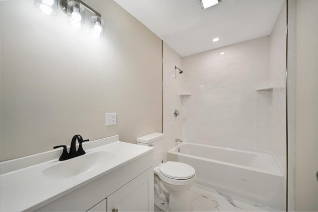 41 Adams St, Fairhaven, MA 02719 - bathroom with vanity, tub / shower combination, marble finish floors, and recessed lighting