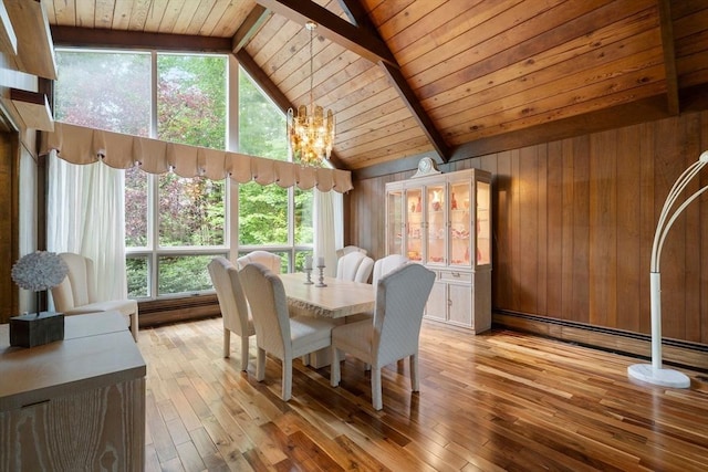 181 Thayer Farms Rd, Attleboro, MA 02703 - dining area with wooden ceiling, light wood-style floors, a chandelier, and wood walls