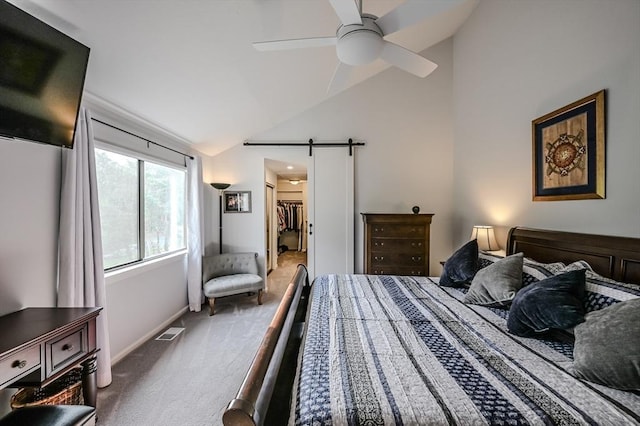 9 Country Club Ln Unit A, Milford, MA 01757 - carpeted bedroom with a barn door, ceiling fan, and high vaulted ceiling