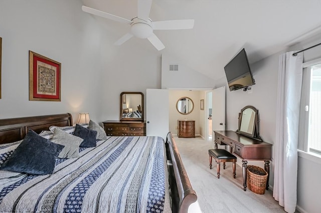 9 Country Club Ln Unit A, Milford, MA 01757 - carpeted bedroom with high vaulted ceiling and a ceiling fan