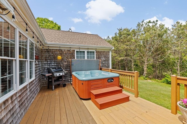 11 Quashnet Woods Dr, Mashpee, MA 02649 - deck featuring a hot tub, grilling area, and a lawn
