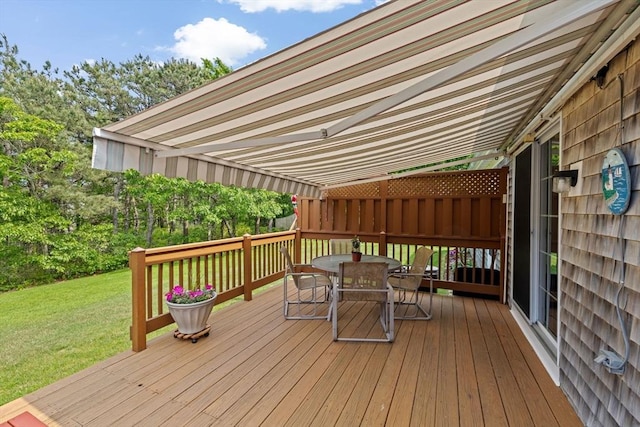 11 Quashnet Woods Dr, Mashpee, MA 02649 - wooden deck with outdoor dining area and a lawn