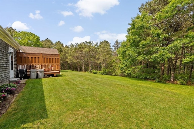 11 Quashnet Woods Dr, Mashpee, MA 02649 - view of green lawn with a deck