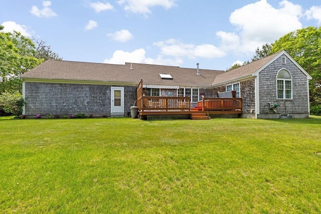 11 Quashnet Woods Dr, Mashpee, MA 02649 - back of property featuring a wooden deck and a yard