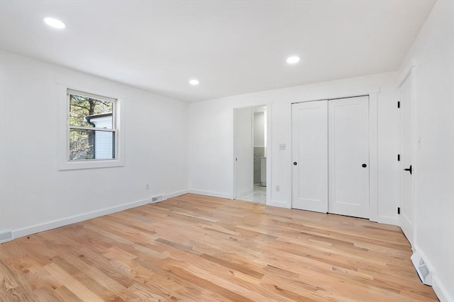 11 Adams St, Foxboro, MA 02035 - unfurnished bedroom with recessed lighting, baseboards, visible vents, and light wood finished floors