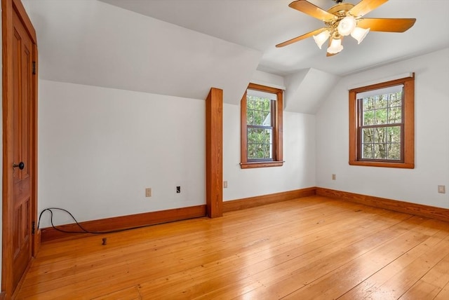 301 Old Billerica Rd, Bedford, MA 01730 - additional living space featuring light wood-style flooring, baseboards, lofted ceiling, and a ceiling fan