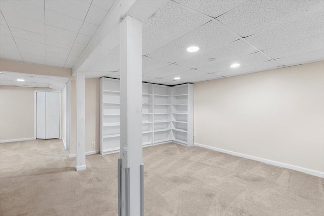 156 Patterson St, Attleboro, MA 02703 - finished basement with carpet, recessed lighting, baseboards, and a paneled ceiling