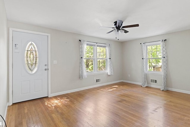 156 Patterson St, Attleboro, MA 02703 - foyer featuring light wood-style flooring, ceiling fan, and baseboards