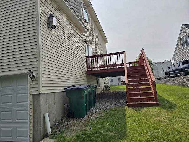 62 Saint Anthony St, Fitchburg, MA 01420 - view of home's exterior featuring a wooden deck, a lawn, and stairway