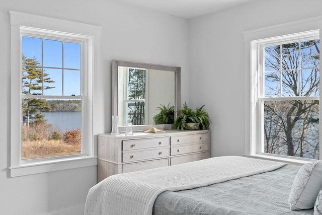 bedroom with a water view