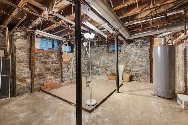 unfinished basement with water heater