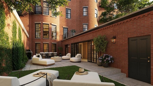 94 Mount Vernon St, Boston, MA 02108 - rear view of property featuring an outdoor living space, brick siding, and a patio area