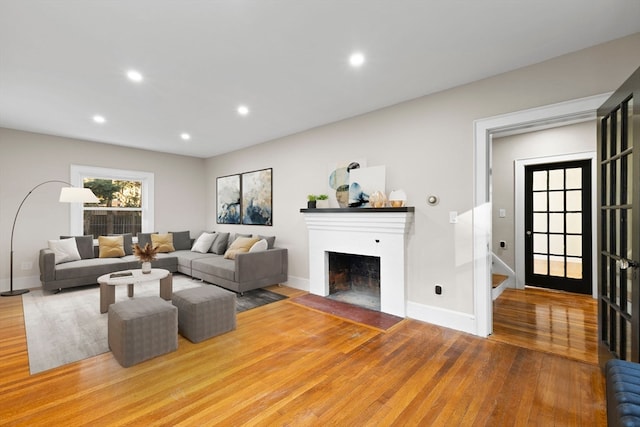 living room with hardwood / wood-style flooring