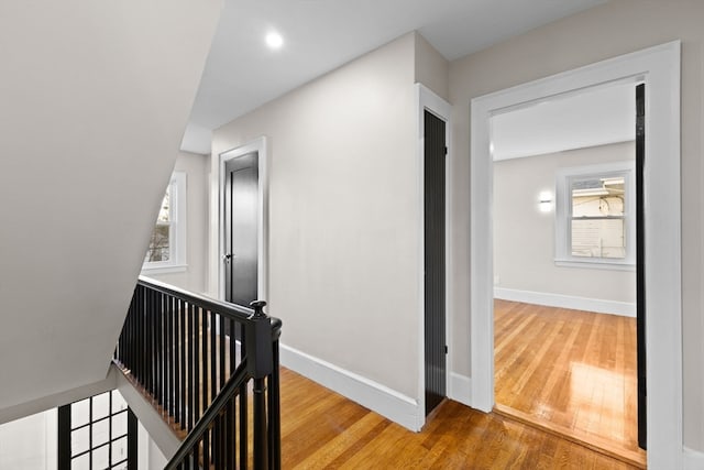 corridor with hardwood / wood-style flooring