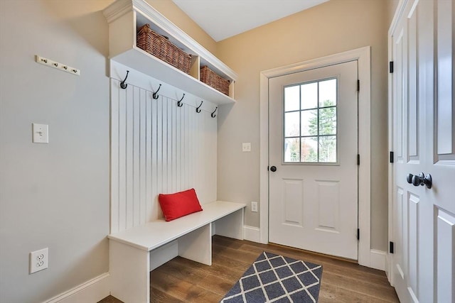 mudroom with dark hardwood / wood-style floors