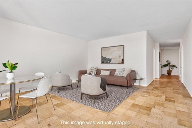 living room featuring light parquet floors