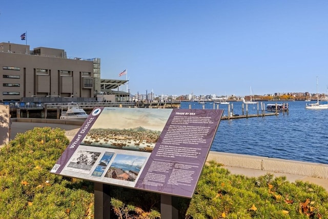 dock area with a water view