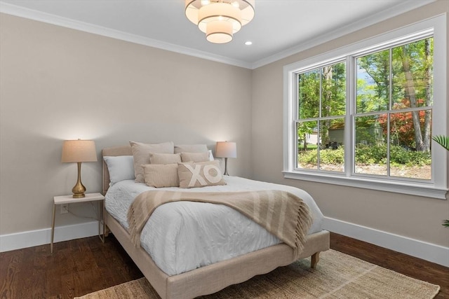 1780 Central Ave, Needham, MA 02492 - bedroom with baseboards, crown molding, wood finished floors, and recessed lighting