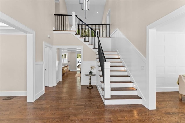 1780 Central Ave, Needham, MA 02492 - stairway with a high ceiling and wood finished floors