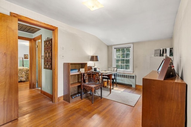 52 Harding Rd, Lexington, MA 02420 - office with radiator, wood finished floors, and lofted ceiling