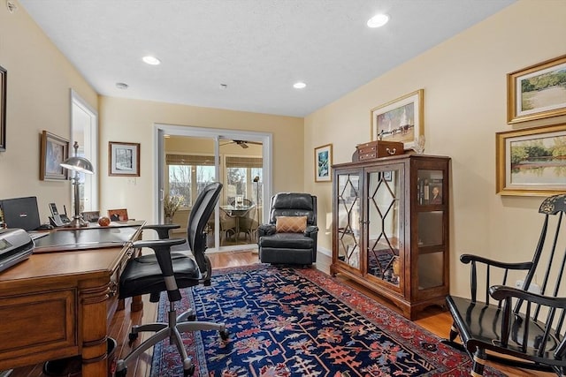 home office featuring hardwood / wood-style flooring