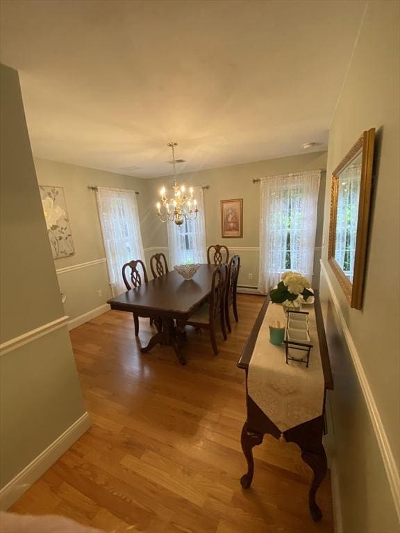 52 Cranberry Rd, Hanson, MA 02341 - dining area with wood finished floors and a chandelier