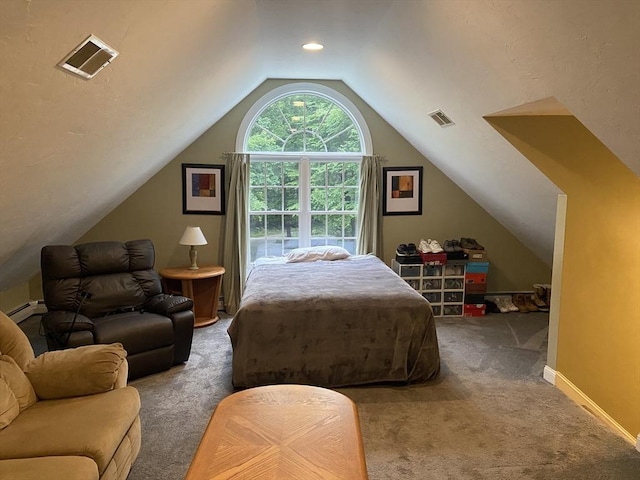 52 Cranberry Rd, Hanson, MA 02341 - carpeted bedroom featuring a baseboard heating unit and lofted ceiling