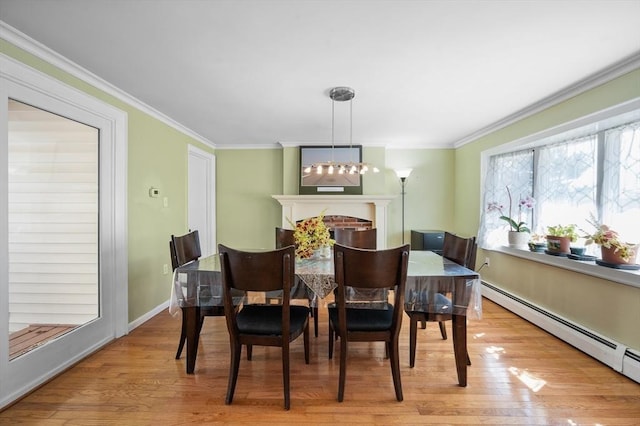 5 Northgate Rd, Chelmsford, MA 01824 - dining room with a baseboard heating unit, light wood-type flooring, and crown molding
