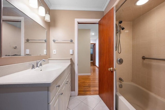 5 Northgate Rd, Chelmsford, MA 01824 - full bathroom featuring tile patterned floors, vanity, shower / bath combination, and crown molding