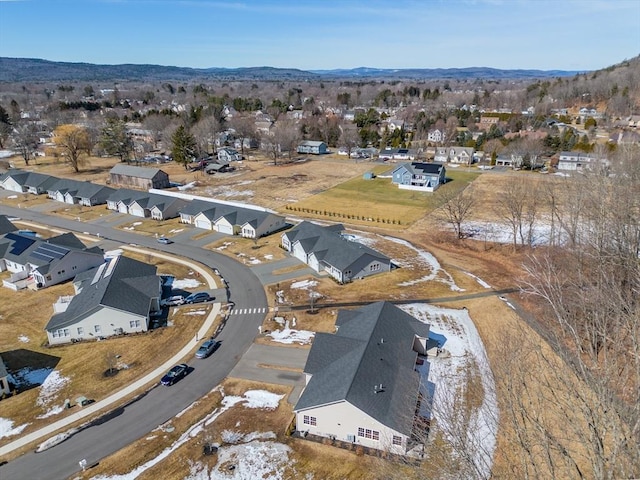 bird's eye view featuring a mountain view and a residential view