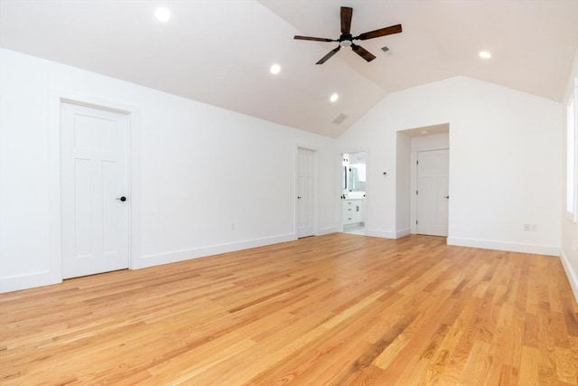 776 Allen St, Dartmouth, MA 02747 - unfurnished room with ceiling fan, recessed lighting, vaulted ceiling, and light wood-style floors