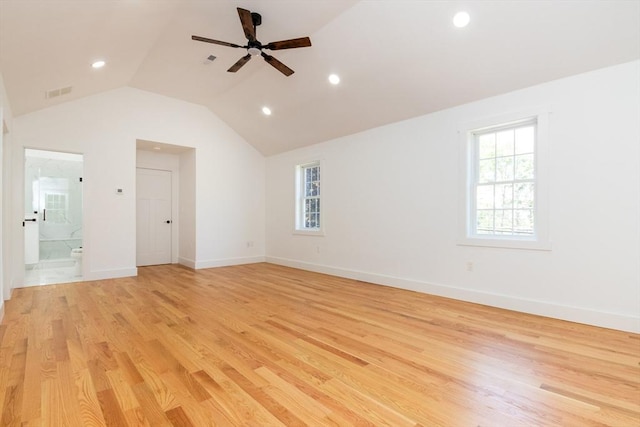 776 Allen St, Dartmouth, MA 02747 - spare room featuring a ceiling fan, light wood-style flooring, vaulted ceiling, and recessed lighting