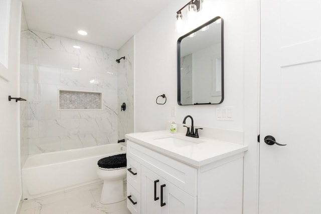 776 Allen St, Dartmouth, MA 02747 - bathroom with vanity, marble look tiles, shower / washtub combination, and recessed lighting