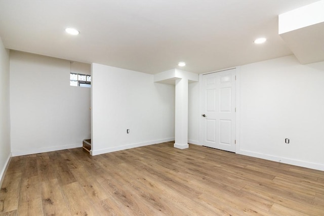 776 Allen St, Dartmouth, MA 02747 - below grade area with light wood-style flooring and recessed lighting