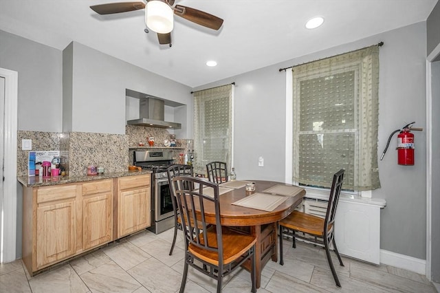 dining space featuring recessed lighting and ceiling fan
