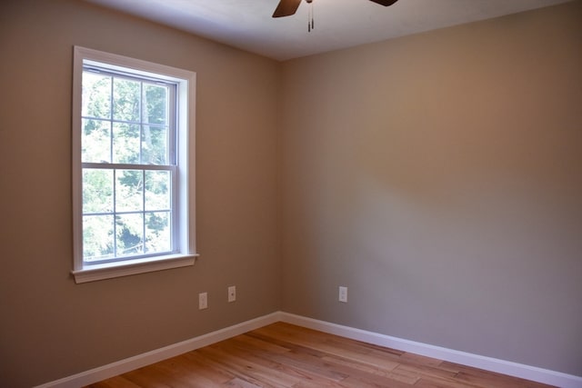 spare room featuring light hardwood / wood-style floors and ceiling fan