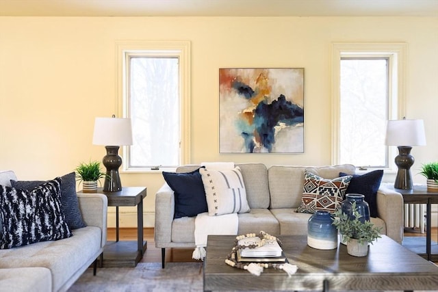 living area with wood finished floors and a wealth of natural light