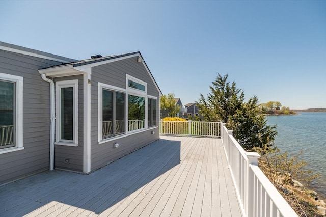 wooden deck with a water view