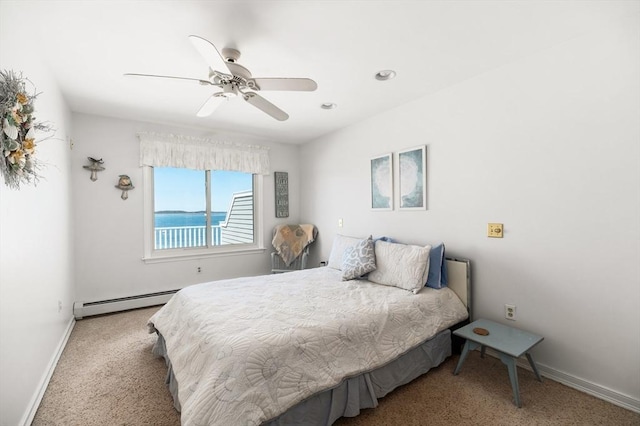 4 N Ridge Rd, Ipswich, MA 01938 - bedroom featuring carpet floors, a ceiling fan, baseboards, and a baseboard radiator