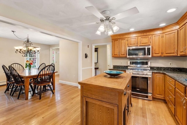 13 Lisa Ln, Georgetown, MA 01833 - kitchen featuring appliances with stainless steel finishes, wood counters, light wood-style flooring, recessed lighting, and a kitchen island