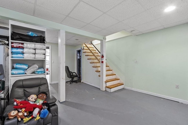51 Fox Meadow Rd Unit A, Leominster, MA 01453 - finished basement featuring a paneled ceiling, stairs, and baseboards